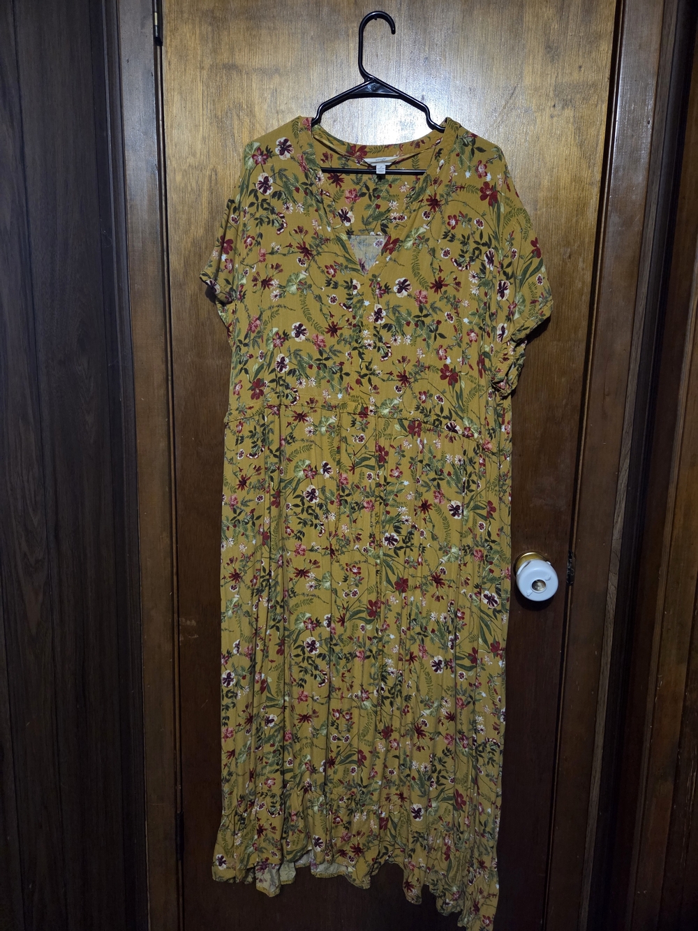 Terra & Sky Mustard Floral V-Neck Maxi Dress